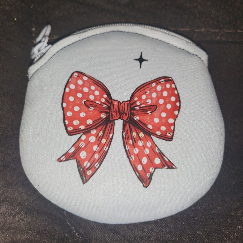Kids Polka Dot Bow Coin Purse - Red and White